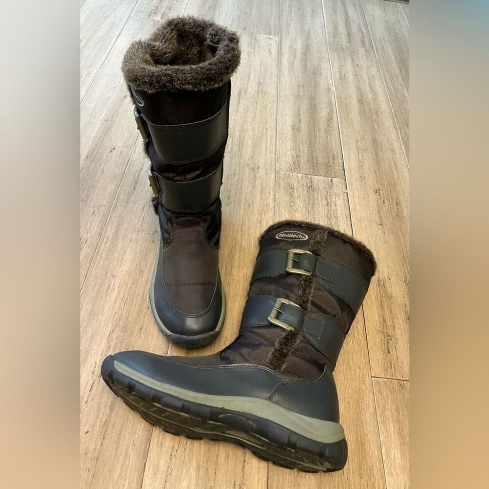 Athletech women’s lined mid calf Thermolite side zip waterproof winter boots 8